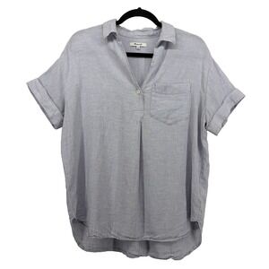 Madewell Oversized Small Popover Shirt Linen Viscose Blend Periwinkle Blue Top
